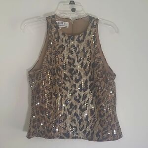 Chetta B by Peter Noviello Sherrie Bloom sequin leopard print  top Sz 8